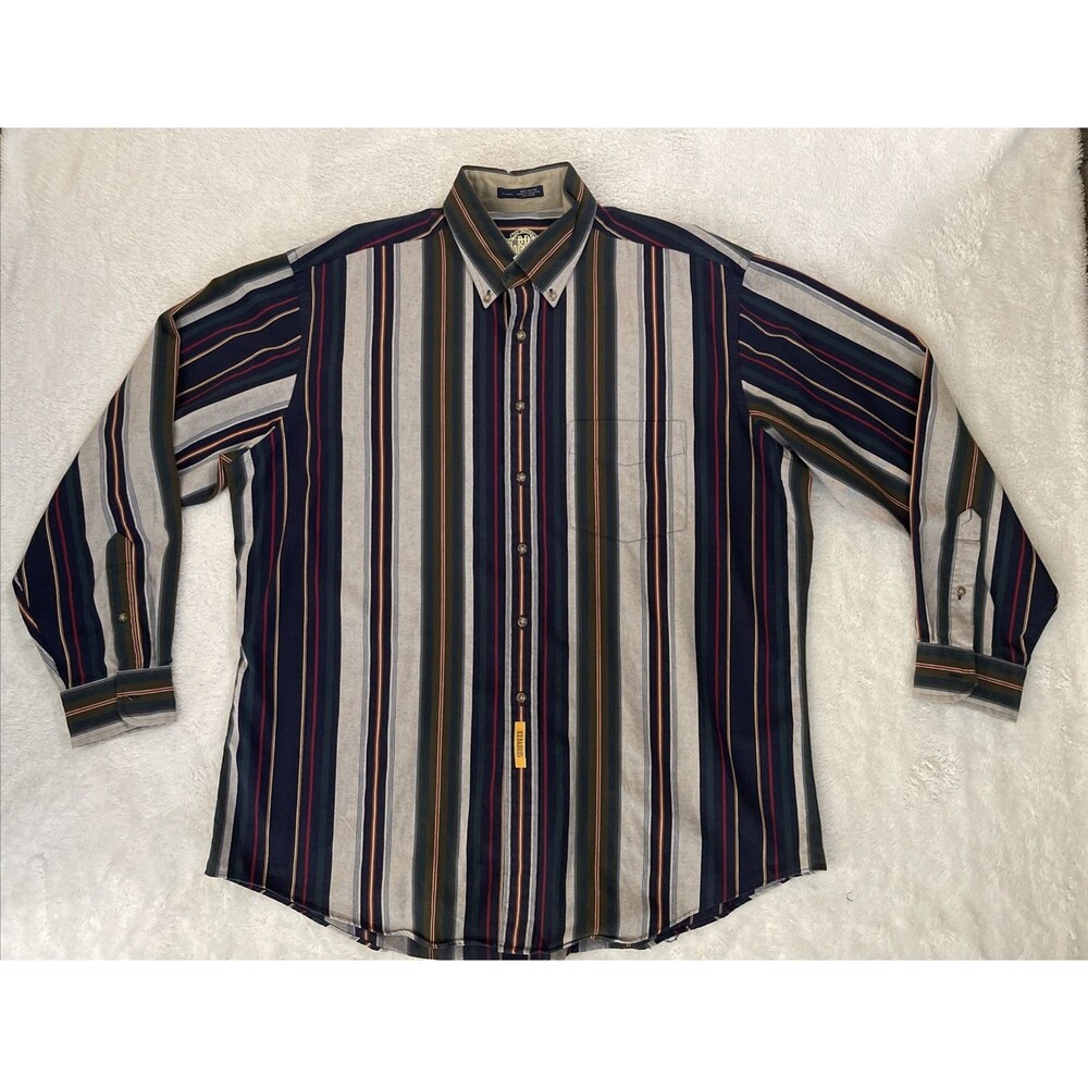 BD Baggies Shirt Mens Button Down XL Striped  100% Cotton Blue